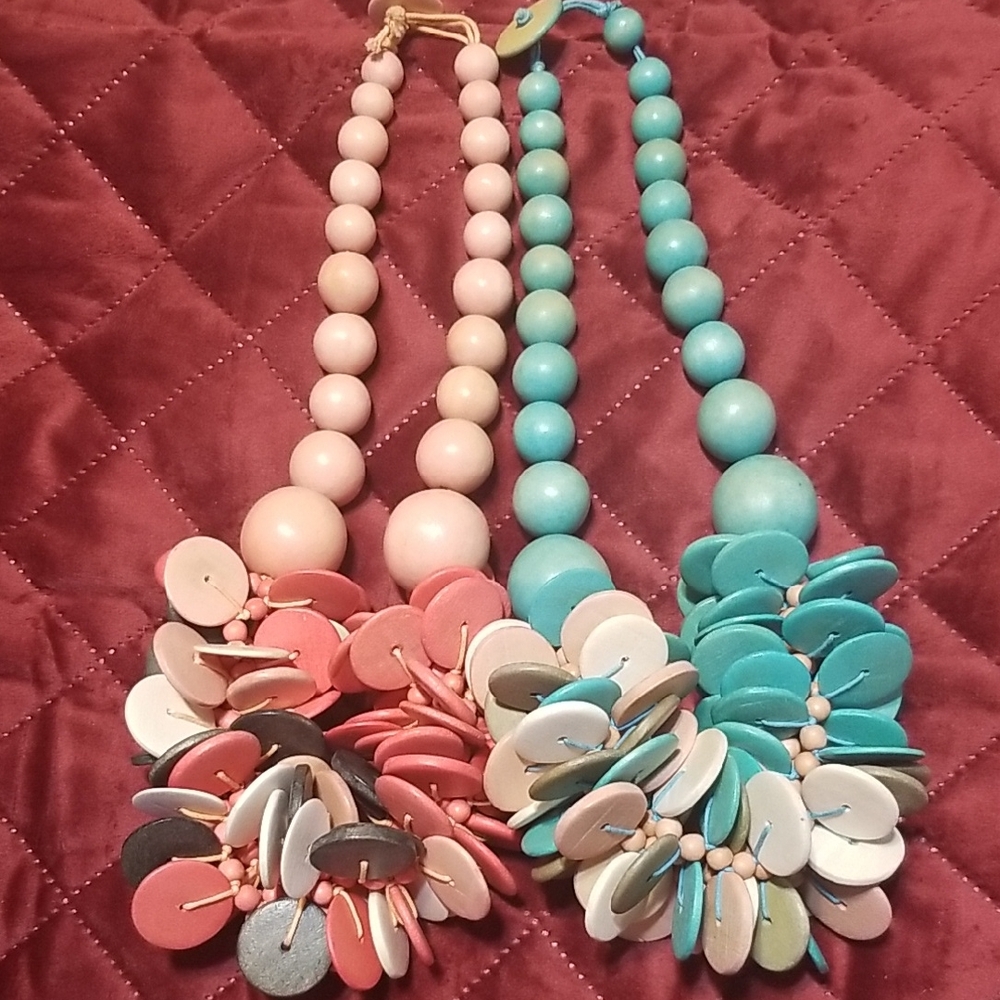 VERSONA Wood Bead & Coin Necklaces, 22", Never Worn, EUC, Very Bohemian C#13